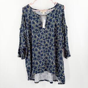 Michael Kors Blouse Cold Shoulder Size 2X NWT Navy Taxi Yellow Plus Curvy Top